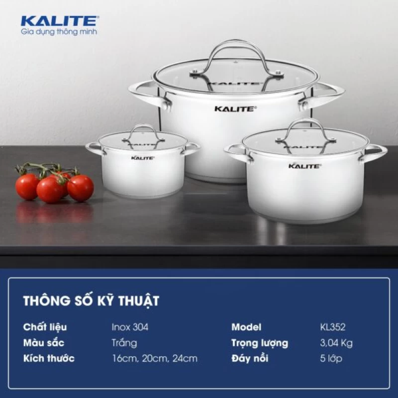 Bộ 3 Nồi Kalite KL352 Inox Đáy Từ 5 Lớp - Thumbnail 1