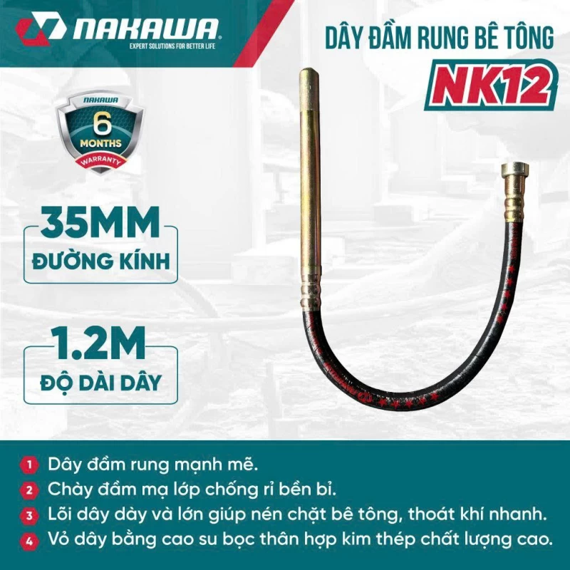 Dây đầm rung bê tông NAKAWA NK12 - Ảnh 1