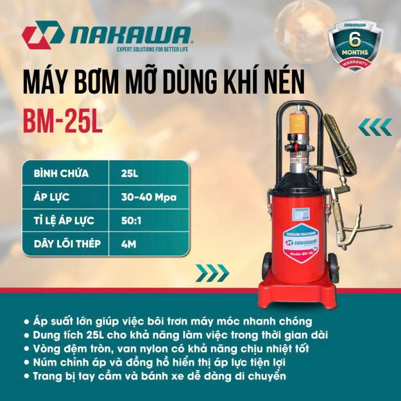 Máy bơm mỡ dùng khí nén NAKAWA BM-25L - Thumbnail 3