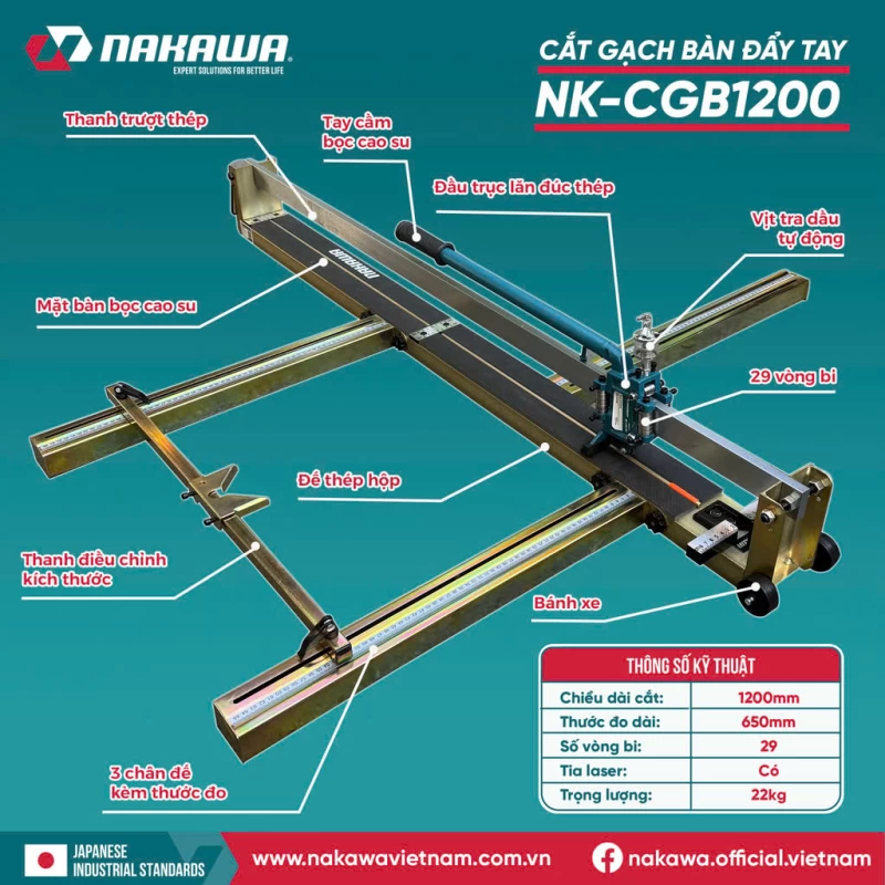 Máy Cắt Gạch Bàn Đẩy Tay Nakawa NK-CGB1200 - Thumbnail 1