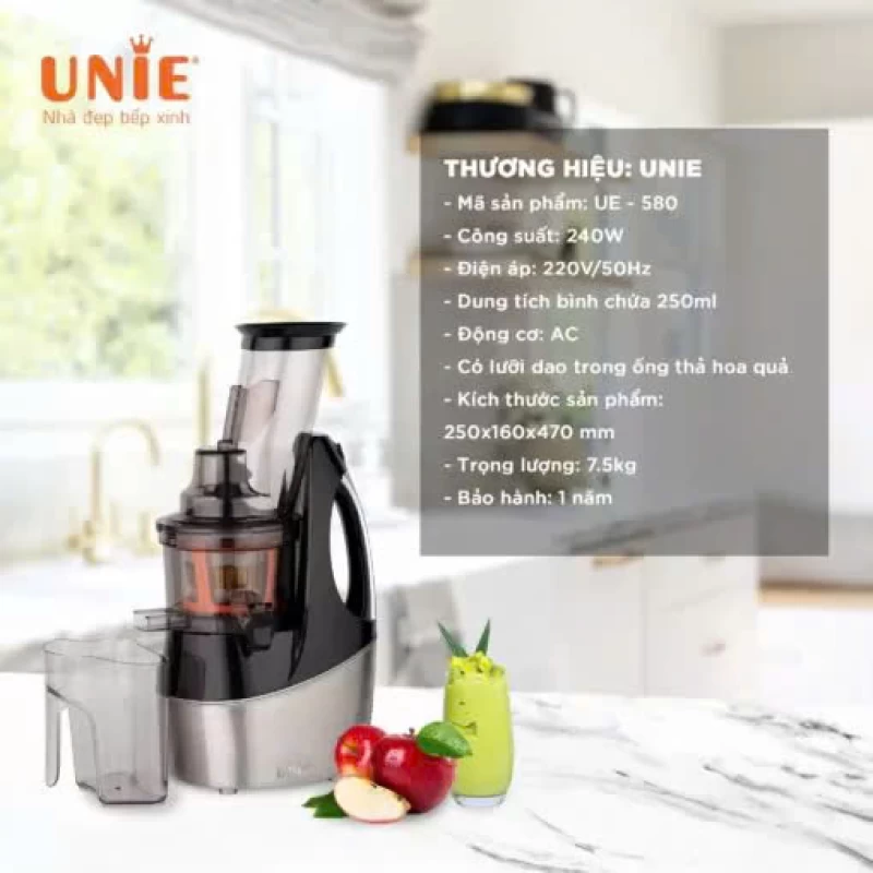 Máy ép chậm UNIE UE-580 công suất 240W, ép kiệt bã 98%, ống ép kết hợp lưỡi dao tiện lợi - Ảnh 6
