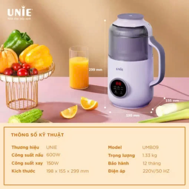 Máy làm sữa hạt UNIE UMB09, dung tích 800ml, nắp chụp chống ồn, 6 chức năng xay nấu - Thumbnail 8