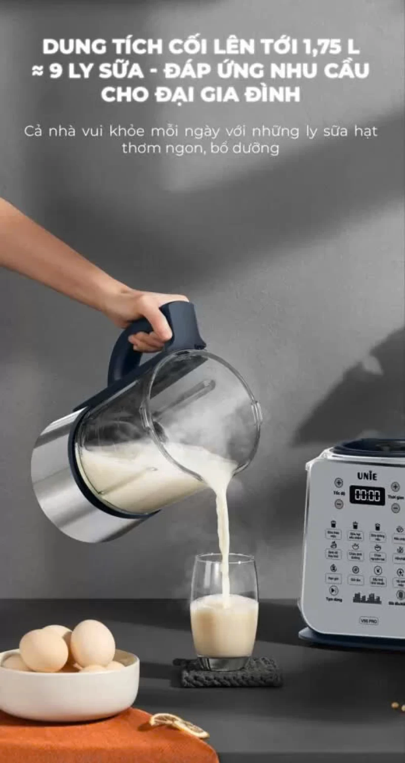 Máy làm sữa hạt UNIE V9S PRO dung tích 1,75L, xay nấu siêu êm, vệ sinh khử khuẩn tự động - Thumbnail 5