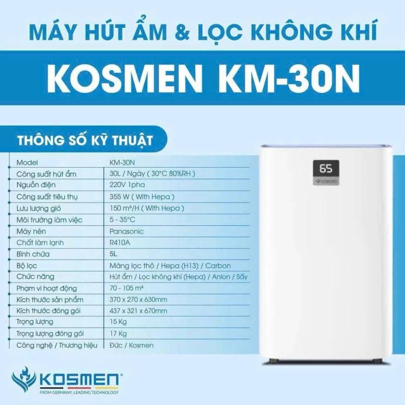 Máy Lọc Không Khí Và Hút Ẩm Kosmen KM-30N - Ảnh 5