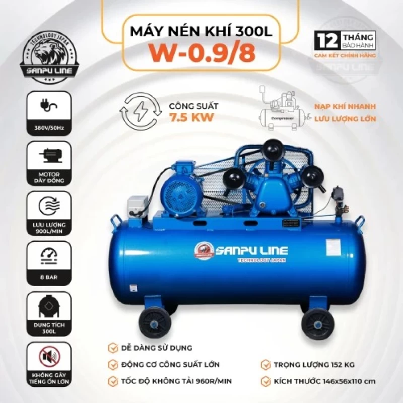 Máy Nén Khí Dây Đai 10Hp 300L Sanpu Line W-0.9/8 380V - Thumbnail 1