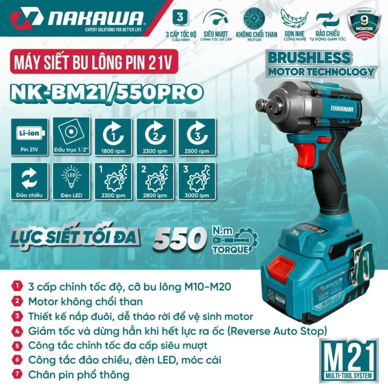 Máy siết bu lông pin NAKAWA NK-BM21/550PRO - Thumbnail 3