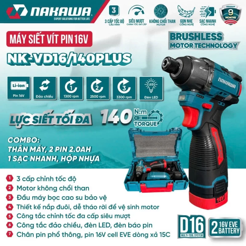 Máy siết vít pin NAKAWA NK-VD16/140PLUS - Thumbnail 2