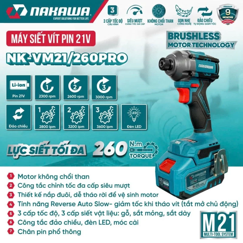 Máy siết vít pin NAKAWA NK-VM21/260PRO - Ảnh 4