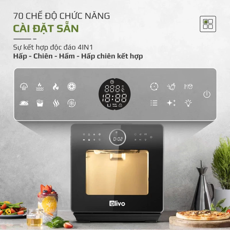 Nồi Chiên Hấp Đa Năng OLIVO SF16 PRO 2025 - 70 Chế Độ Cài Sẵn, Toàn Bộ Khoang Nồi Và Phụ Kiện Bằng Inox 304 Cao Cấp, Dung Tích 16L, Vệ Sinh Dễ Dàng - Thumbnail 3
