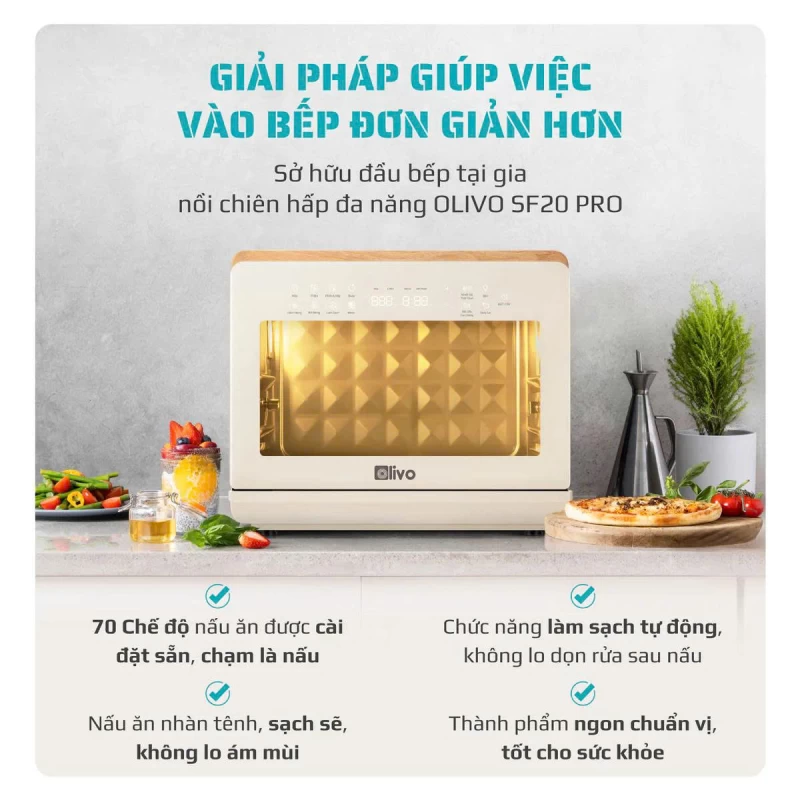 Nồi Chiên Hấp Đa Năng OLIVO SF20 PRO - Dung tích vượt trội 20L, Ứng dụng công nghệ hiện đại bậc nhất - Hấp Nano Steam/Chiên Eco Fry, 70 Chế Độ Cài Sẵn,Vệ Sinh Dễ Dàng - Thumbnail 4