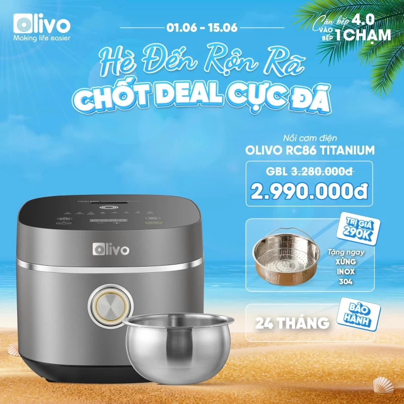 Nồi Cơm Điện OLIVO RC86 Titanium – Lòng Nồi INOX 304 Chống Dính Tự Nhiên, Nấu Cơm Ngon, Thiết Kế Tinh Tế, Sang Trọng - Thumbnail 5
