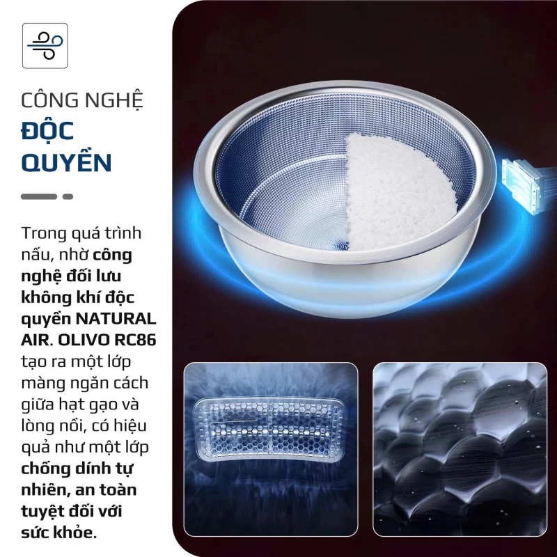 Nồi Cơm Điện OLIVO RC86 Titanium – Lòng Nồi INOX 304 Chống Dính Tự Nhiên, Nấu Cơm Ngon, Thiết Kế Tinh Tế, Sang Trọng - Thumbnail 12