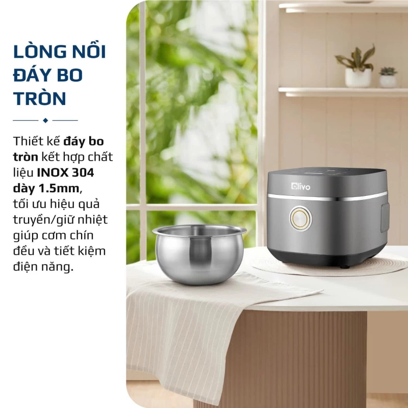 Nồi Cơm Điện OLIVO RC86 Titanium – Lòng Nồi INOX 304 Chống Dính Tự Nhiên, Nấu Cơm Ngon, Thiết Kế Tinh Tế, Sang Trọng - Thumbnail 11