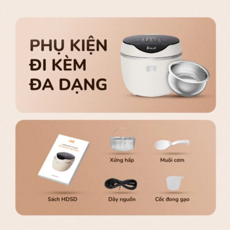 Nồi cơm điện tử UNIE URC612 , nấu cơm giảm đường, lòng nồi inox, dung tích 1,2L - Thumbnail 6