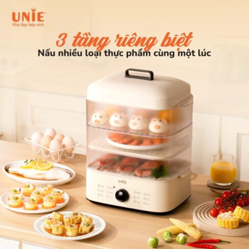 Nồi hấp UNIE UE560 dung tích lớn 18L, 3 tầng hấp, 12 tính năng tiện lợi - Ảnh 1