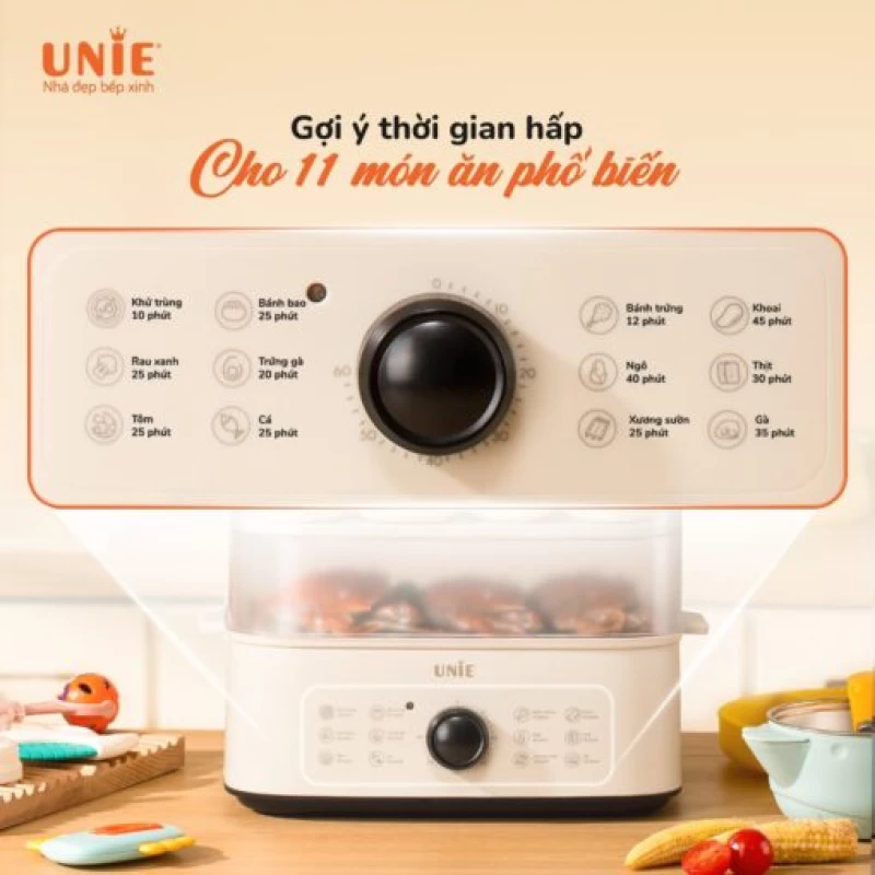 Nồi hấp UNIE UE560 dung tích lớn 18L, 3 tầng hấp, 12 tính năng tiện lợi - Ảnh 3