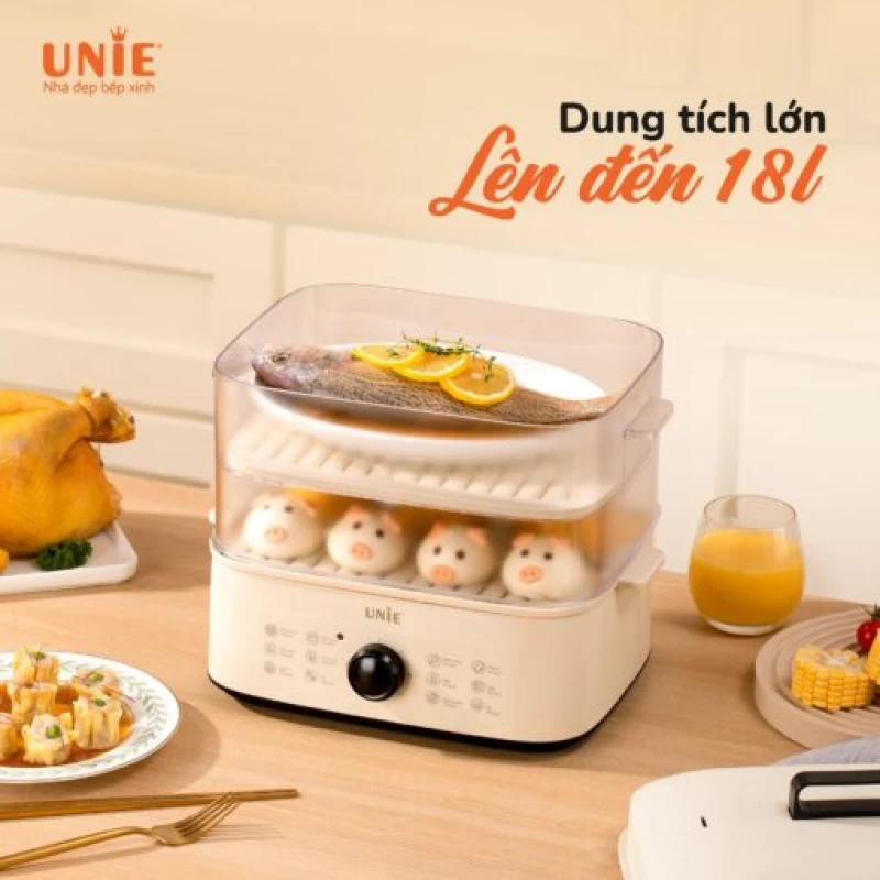 Nồi hấp UNIE UE560 dung tích lớn 18L, 3 tầng hấp, 12 tính năng tiện lợi - Ảnh 2
