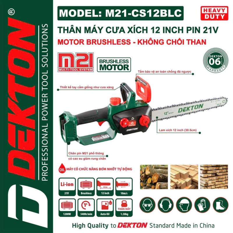 Thân máy cưa xích 12" dùng pin 21V Dekton M21-CS12BLC - Thumbnail 4