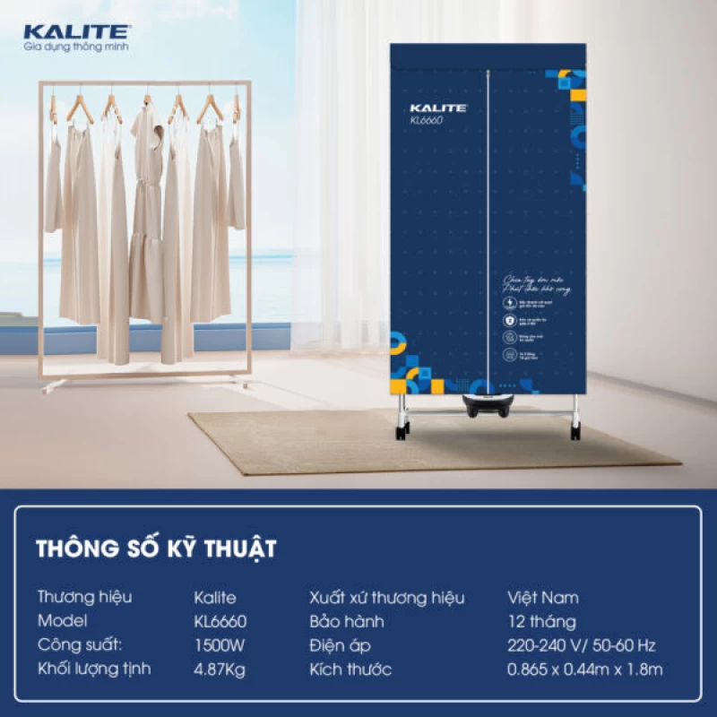 Tủ Sấy Quần Áo Đa Năng Kalite KL6660 Diệt Khuẩn Nấm Mốc - Thumbnail 4