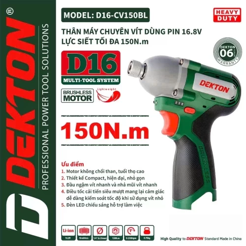 Máy chuyên bắt vít dekton pin 16,8v D16-CV150BL